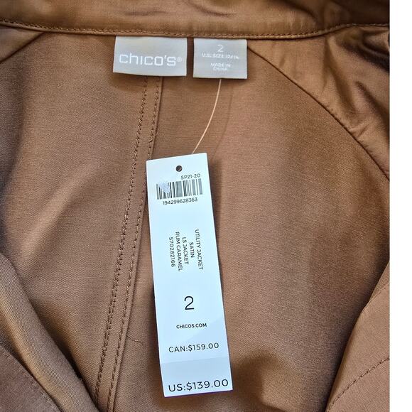 Chico’s Satin Utility Jacket – Rum | Caramel | Brown Size 2(LARGE) NWT - Picture 3 of 3